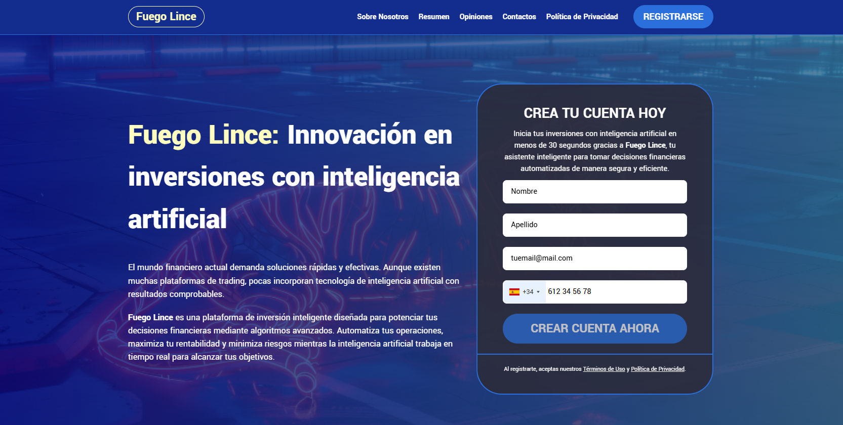 Fuego Lince plataforma de trading automatizado